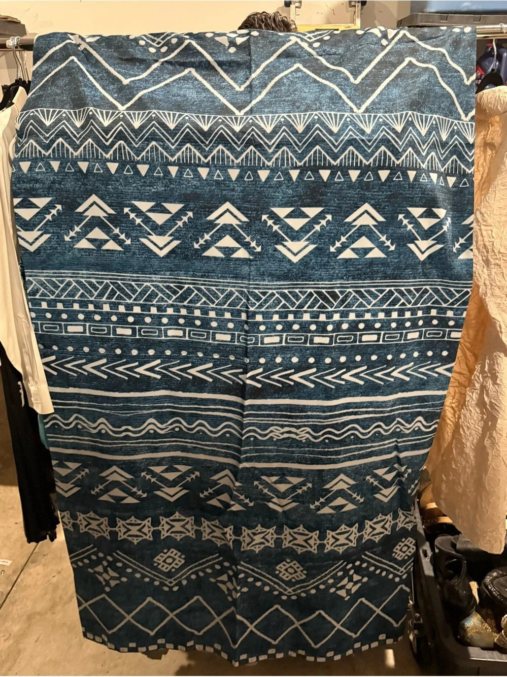 Blue and White Aztec Print shower curtain